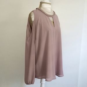 Charlotte Russe Mauve Color Cold Shoulder Long Sleeve Top